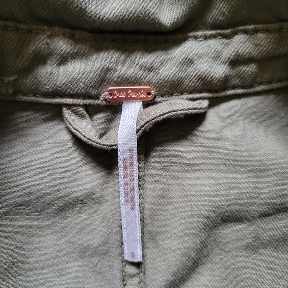 Free People Moonchild Distressed Denim Jacket / Shacket Olive Size Small - Picture 7 of 8